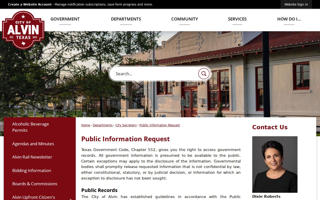 Alvin residents directory public information request portal