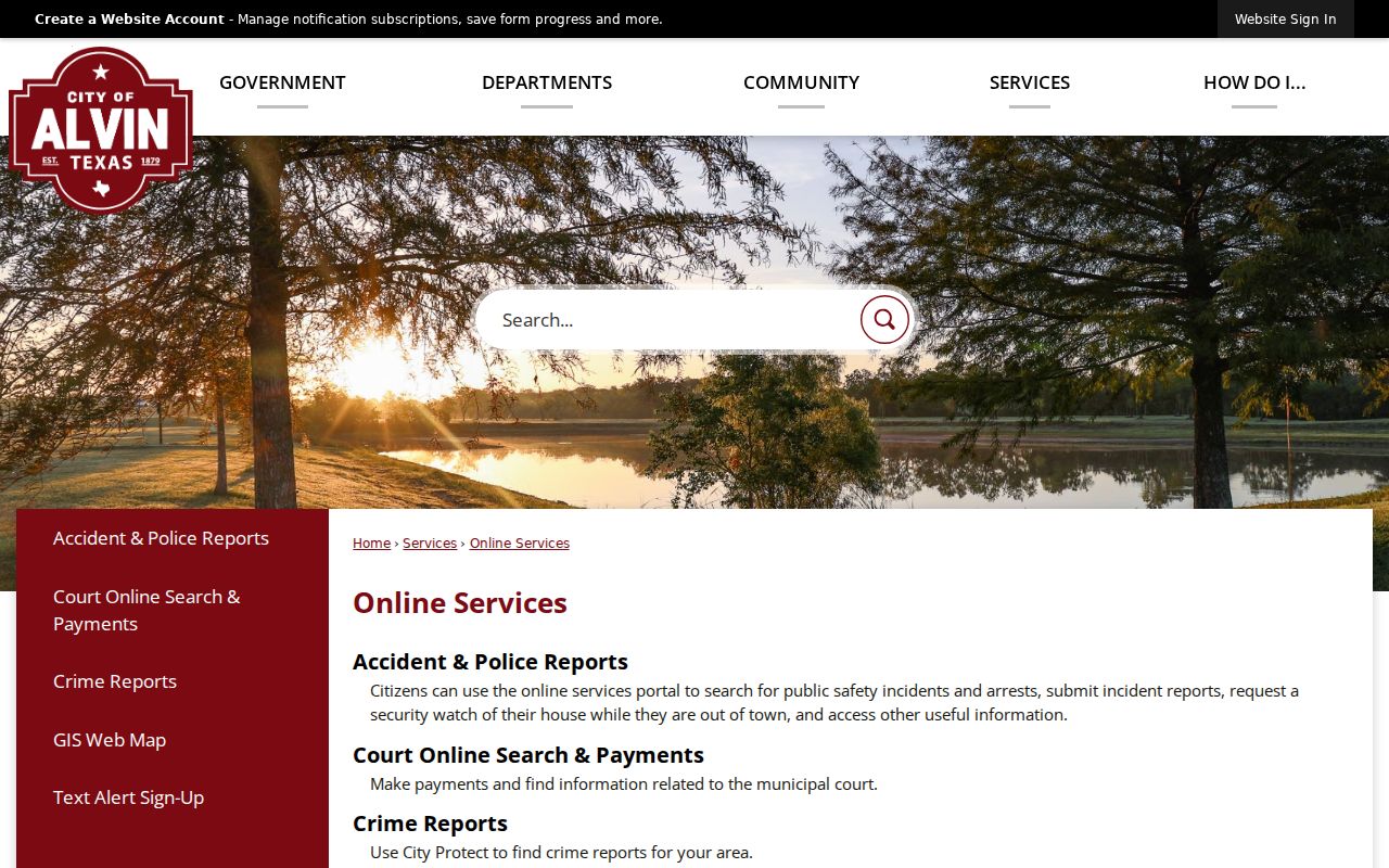 Alvin neighbors research through City of Alvin online services and public record links