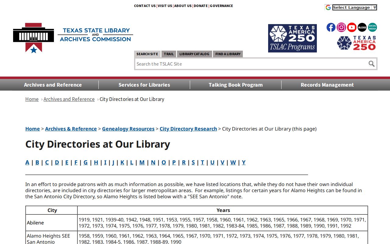 Alvin previous residents Texas State Library city directory research holdings