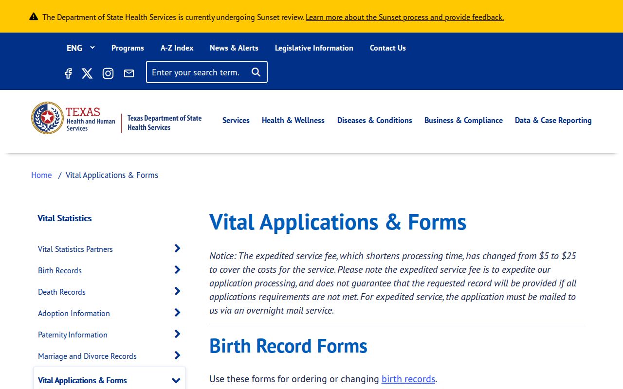 Alvin resident lookup using Texas birth death marriage and divorce vital record forms