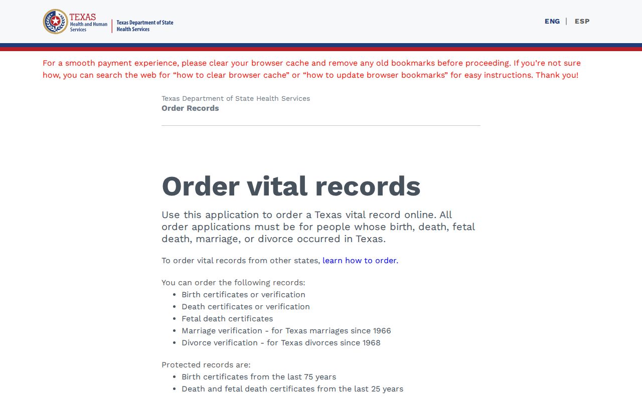 Alvin resident lookup through the Texas online vital records order service