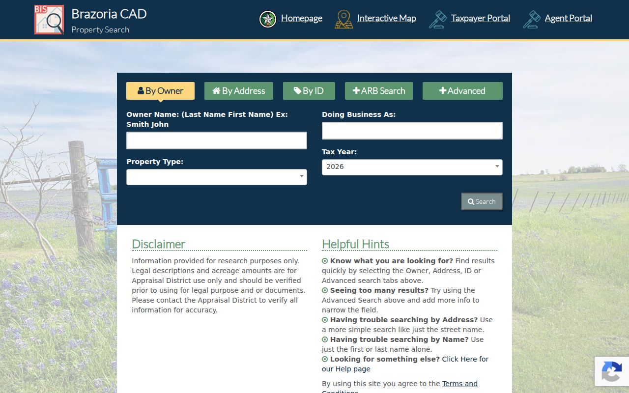 Alvin street directory BCAD owner address advanced property search