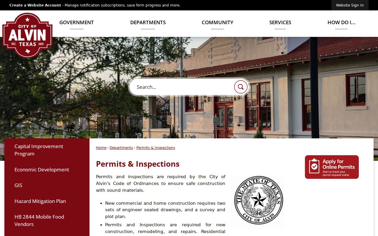 Alvin street directory permit portal instructions for address records